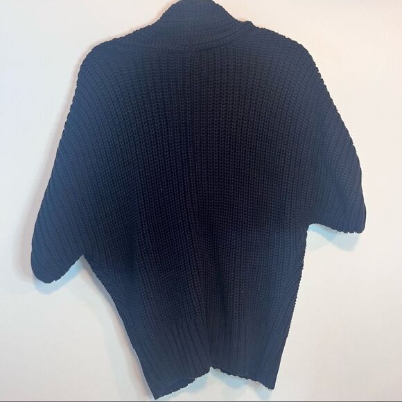 Apostrophe Short Sleeve Black Cotton Blend V Neck Cardigan Sweater - Picture 6 of 7